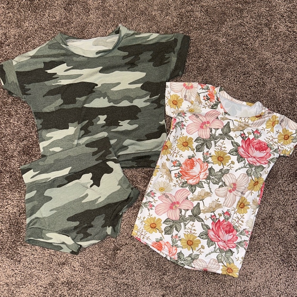 Babygirl 12/18m small shop handmade top & bummies camo set and floral dress